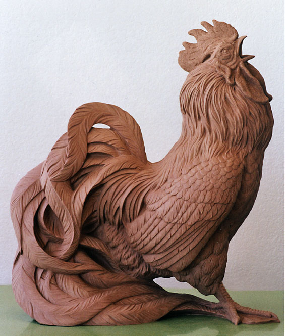 Clay rooster by Charles Oldham.